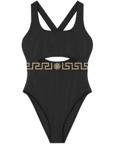 Versace Vita Signature Greca Detailing Swimsuit - Black