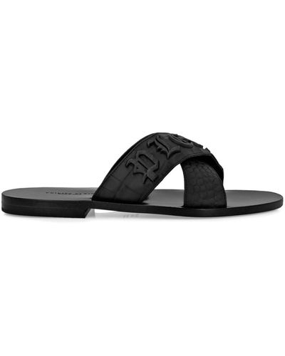 Philipp Plein Crocodile-embossed Leather Sandals - Black