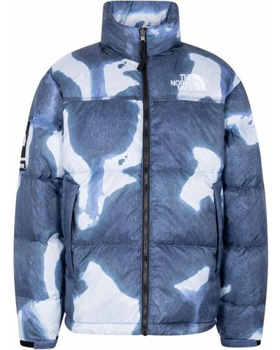 Supreme X The North Face Bleached Denim Print Nuptse Jacket - Blue