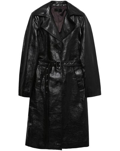 Helmut Lang Notched-lapels Leather Coat - Zwart