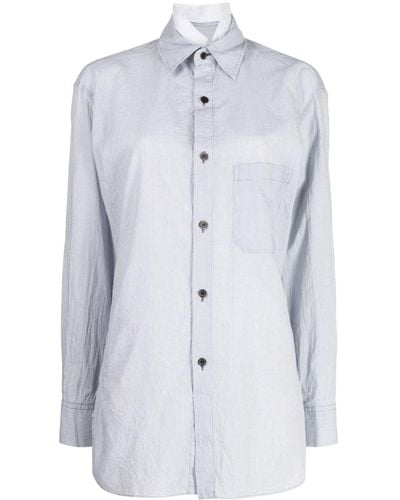 Y's Yohji Yamamoto Long-sleeve Striped Cotton Shirt - Blue