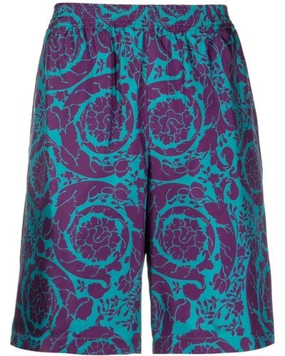 Versace Shorts Met Borduurwerk - Blauw