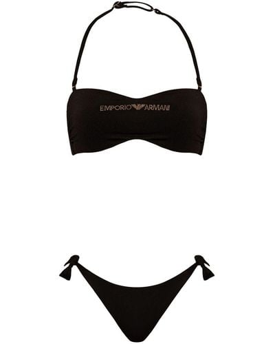 Emporio Armani Logo-print Bandeau Bikini - Black