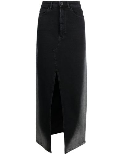 3x1 Elizabella Maxi Front-slit Denim Skirt - Black