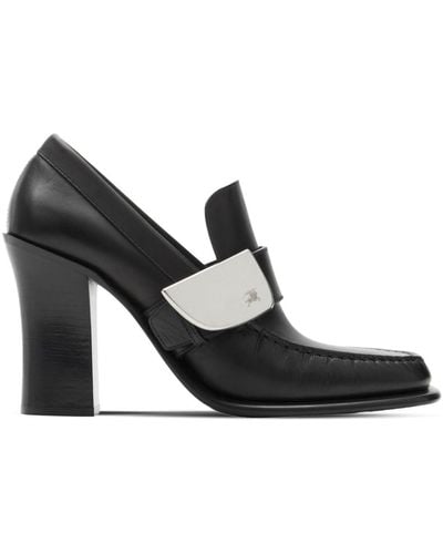 Burberry Leather London Shield Heeled Loafers 90 - Black