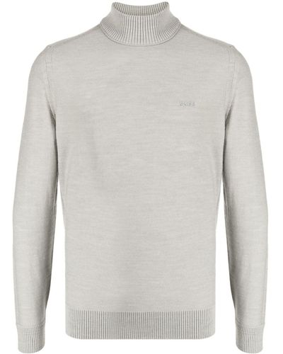 BOSS Logo-embroidered High-neck Sweater - Gray