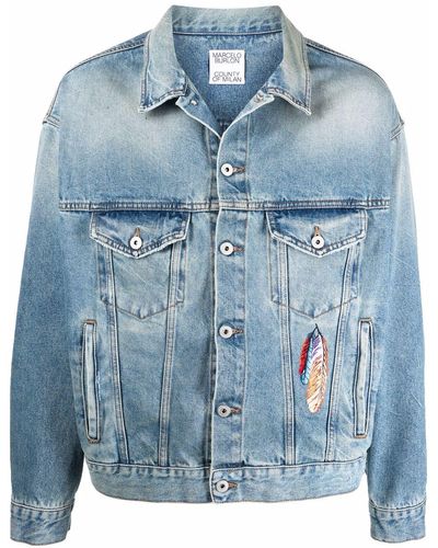 Marcelo Burlon Embroidered Feathers Denim Jacket - Blue