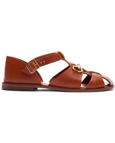 SCAROSSO Helene Leather Sandals - Brown