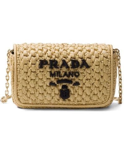 Prada Logo-embroidered Crochet Shoulder Bag - Metallic