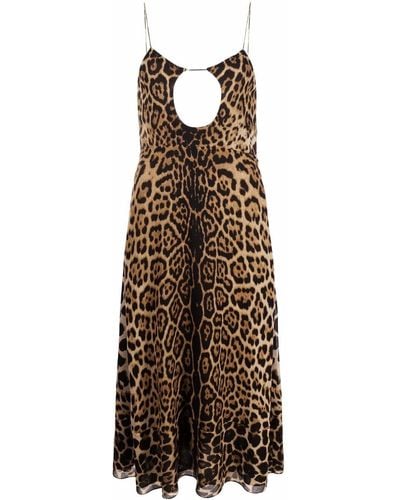 Saint Laurent Cut-out Leopard-print Midi Dress - Natural