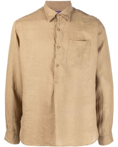 Ralph Lauren Purple Label Short Button-fastening Linen Shirt - Natural