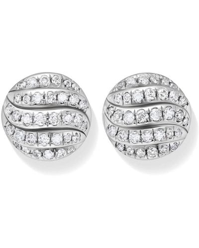 David Yurman Sterling Silver Sculpted Cable Diamond Earrings - White