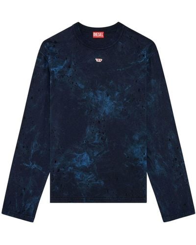 DIESEL T-CRANE-LS-N2 Sweatshirt im Distressed-Look - Blau
