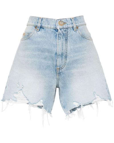 Balmain Jeans-Shorts mit hohem Bund - Blau