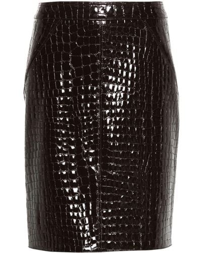 Tom Ford クロコエンボス レザースカート - ブラック