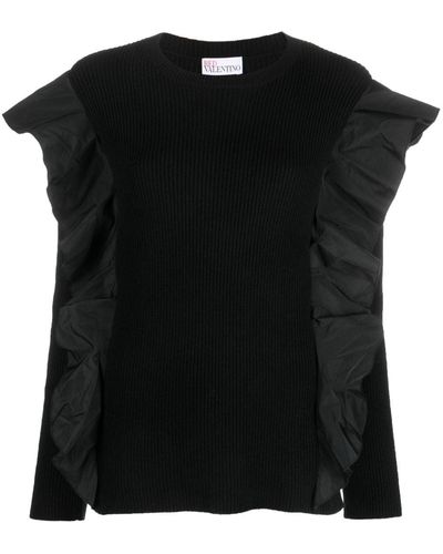 RED Valentino Ruffle-detail Ribbed-knit Top - Black