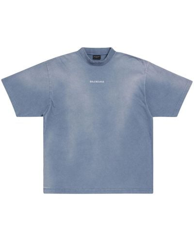 Balenciaga T-shirt en coton à logo imprimé - Bleu