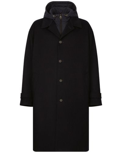 Dolce & Gabbana Hooded Single-breasted Coat - Black