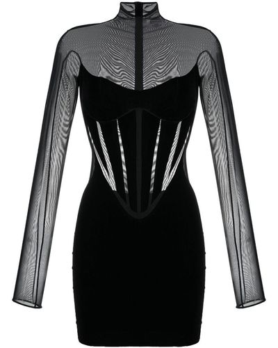Mugler Vestido corto con paneles semitraslúcidos de x Wolford - Negro