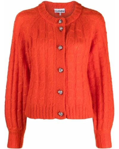 Ganni Cable-knit Cardigan - Red