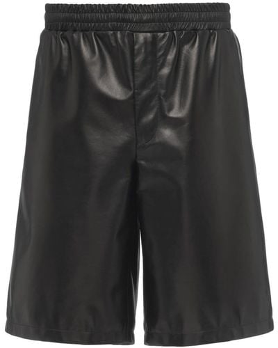 Prada Triangle-logo Leather Bermuda Shorts - Black