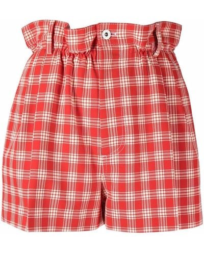 Miu Miu Paperbag-waist Checked Shorts - Red