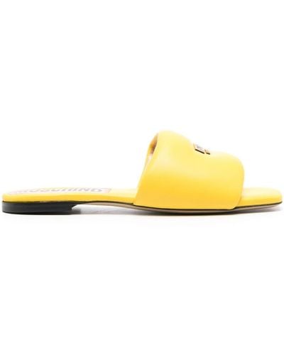 Moschino Logo-plaque Flat Leather Sandals - Yellow