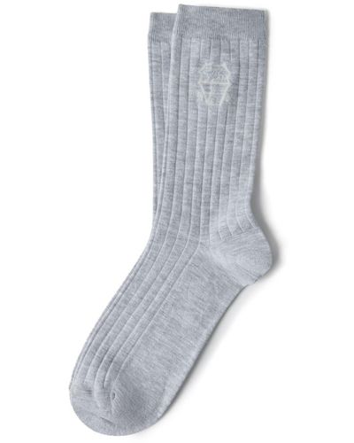 Brunello Cucinelli Calcetines con logo en intarsia - Gris