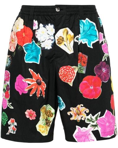 Marni Flowers Collage-print poplin shorts - Azul