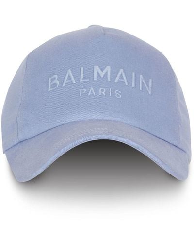 Balmain Casquette en coton à logo brodé - Bleu