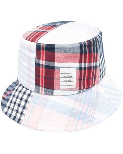 Thom Browne Logo-patch Checked Bucket Hat - White