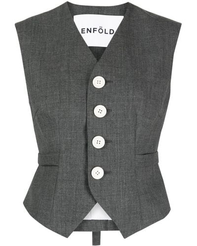 Enfold V-neck Buttoned Gilet - Gray