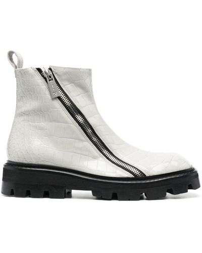 GmbH Double-zip Textured Ankle Boots - White