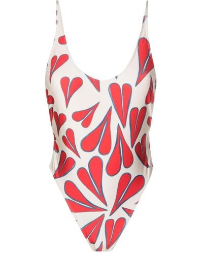 Adriana Degreas Heart-print V-neck Swimsuit - Red