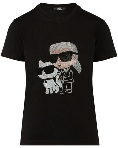 Karl Lagerfeld Ikonik Karl & Choupette Tシャツ - ブラック