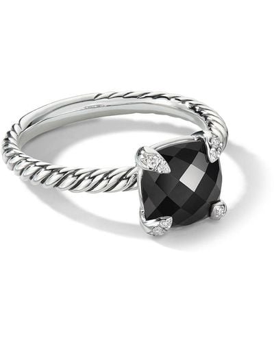 David Yurman Sterling Silver Chatelaine Onyx And Diamond Ring - Black