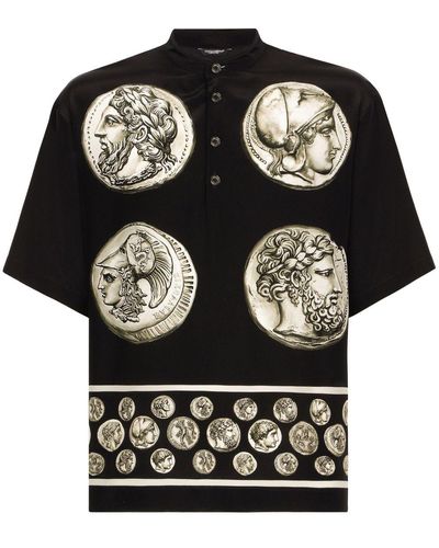 Dolce & Gabbana T-shirt en soie à imprimé graphique - Noir