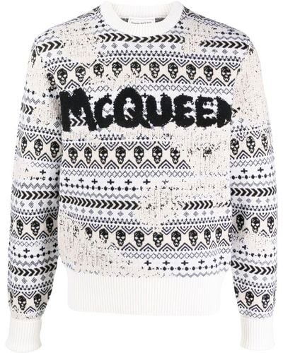 Alexander McQueen インターシャパターン セーター - ホワイト