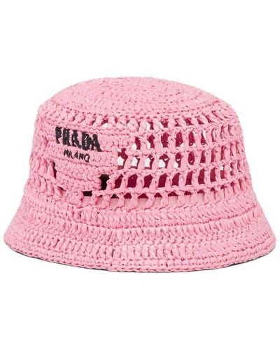 Prada Sombrero de pescador con logo bordado - Rosa
