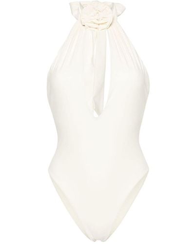Magda Butrym Badeanzug mit Blumenapplikation - Weiß
