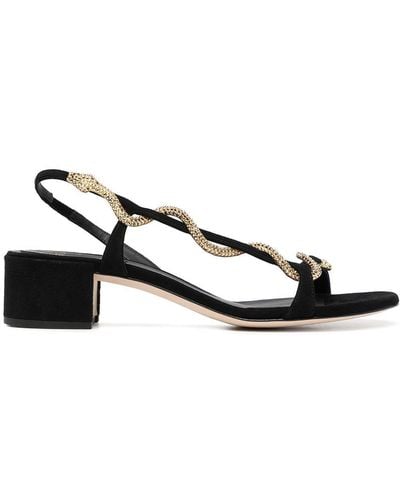 Rene Caovilla Snake-embellished Suede Sandals - Black