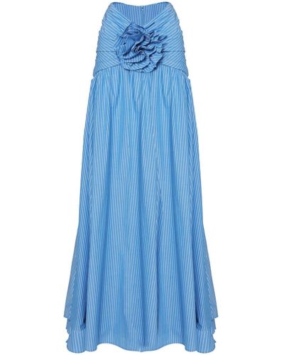 Carolina Herrera Floral-appliqué Striped Cotton Maxi Skirt - Blue