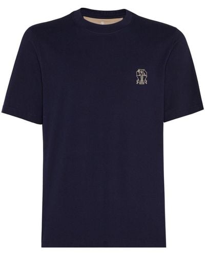 Brunello Cucinelli T-Shirt mit Logo-Stickerei - Blau
