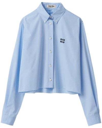 Miu Miu Logo-embroidered Cotton Shirt - Blue