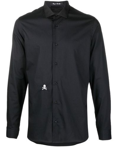 Philipp Plein Overhemd Met Geborduurde Doodskop - Zwart