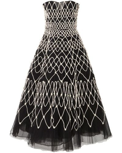 Carolina Herrera Faux Pearl-detail Strapless Midi Dress - Black