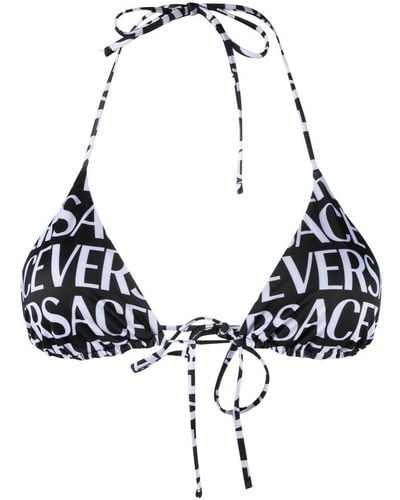 Versace Triangel Bikinitop Met Logoprint - Blauw