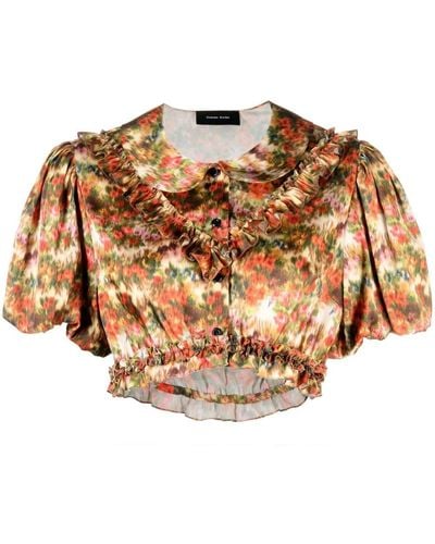 Simone Rocha Blusa corta con estampado floral - Marrón