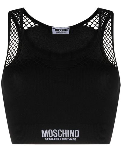 Moschino Logo-underband Mesh Sports Bra - Black