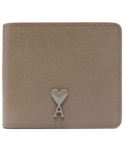 Ami Paris Ami De Coeur Leather Folded Wallet - Gray